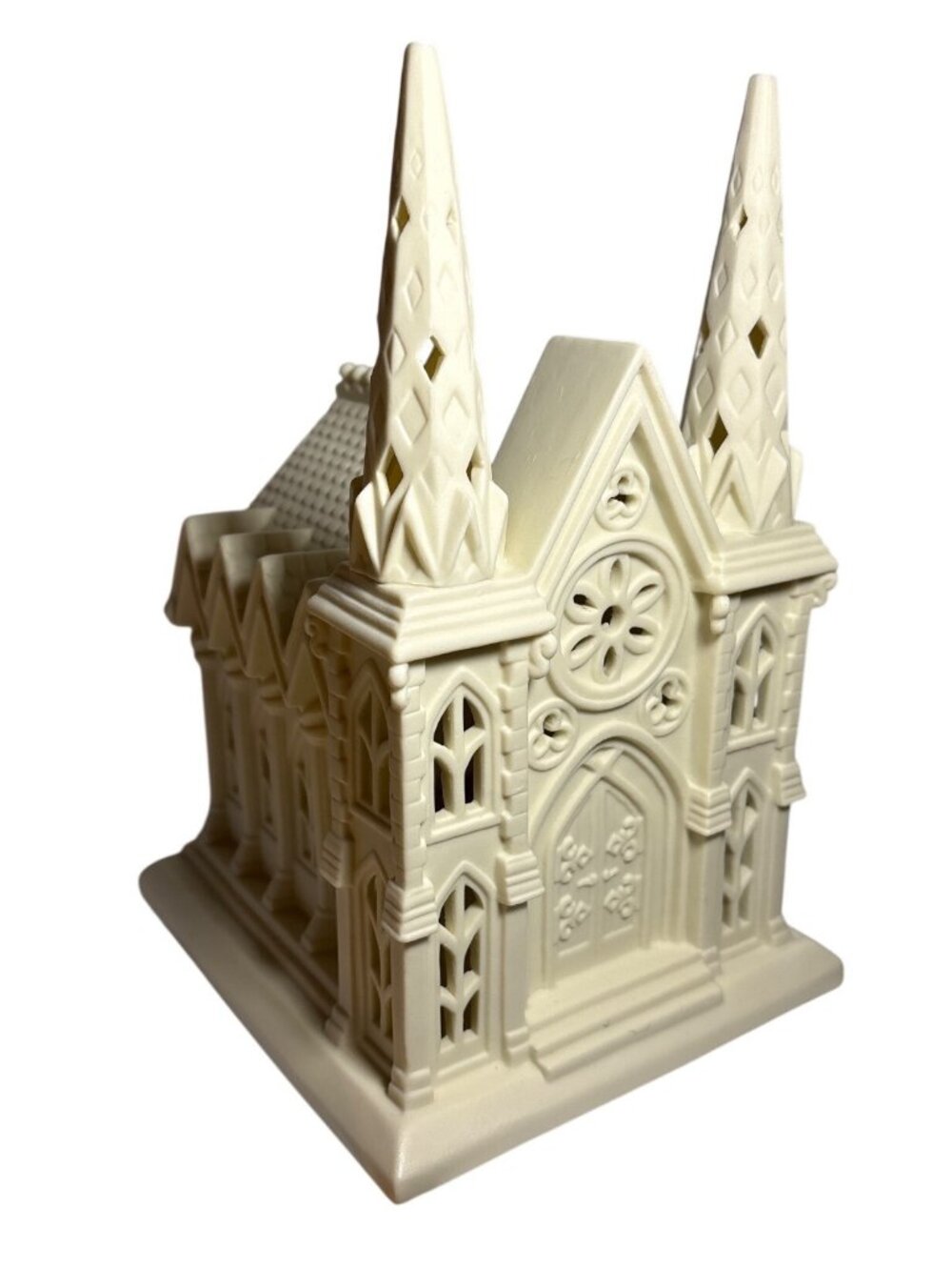 Partylite Porcelain Cathedral Figurine Candle Holder Cream Collectible Christmas
